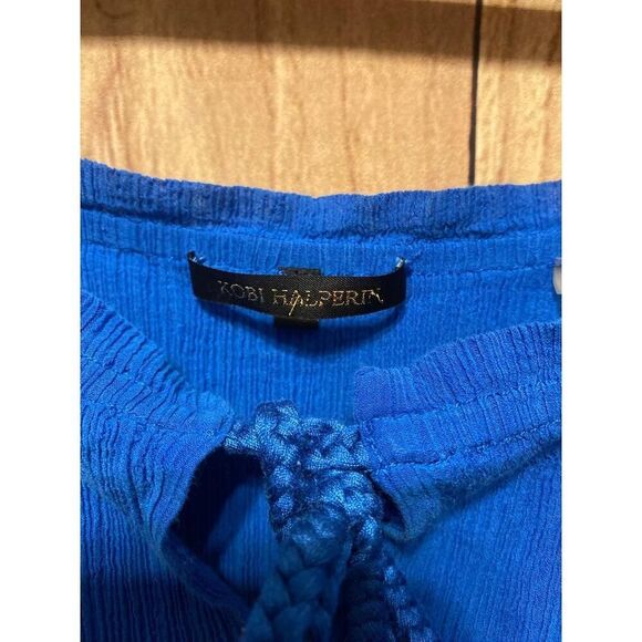 KOBI HALPERIN L Darcie Mini Dress cobalt Blue Silk blend Flowy Boho Chic - Picture 6 of 10